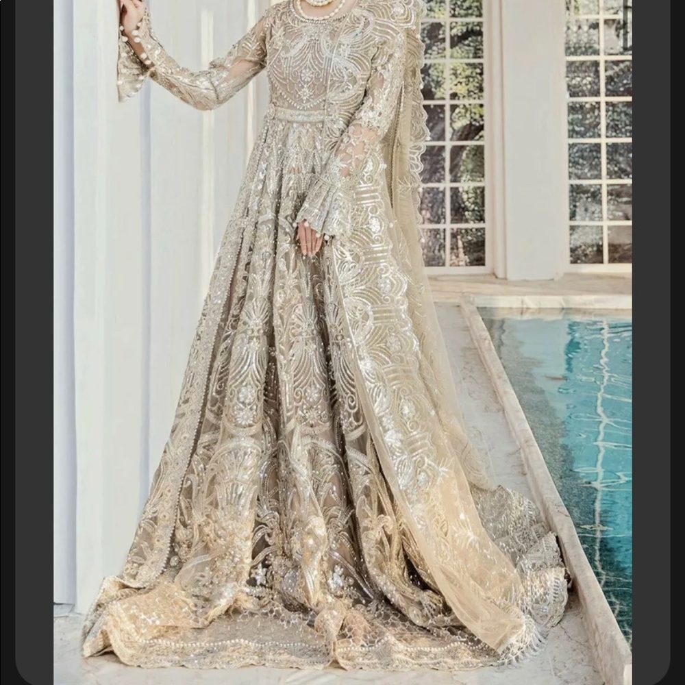 Indian wedding clothes. Silver & Gold Pakistani Bridal maxi dress. Indian Bridal
